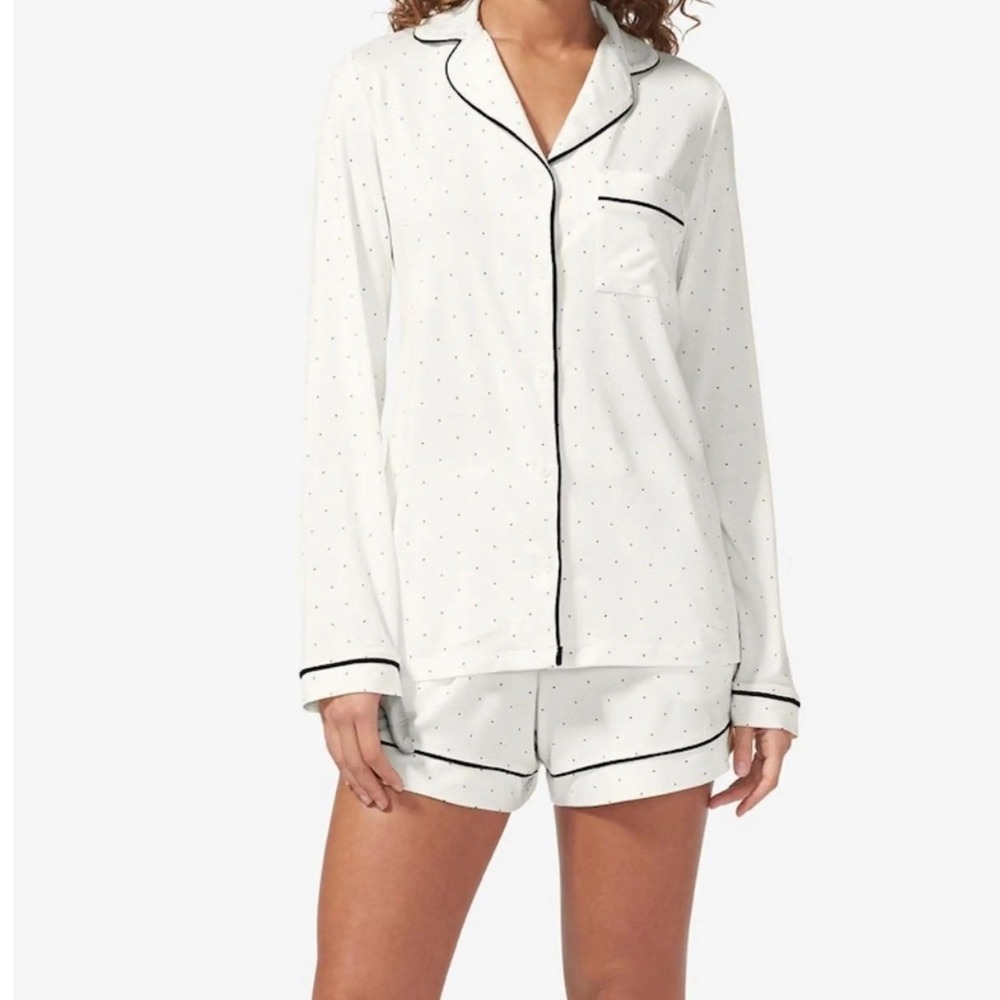 Tommy John Womens 2XL Pajama Set Cream Polka Dot Micro Modal Top and Shorts